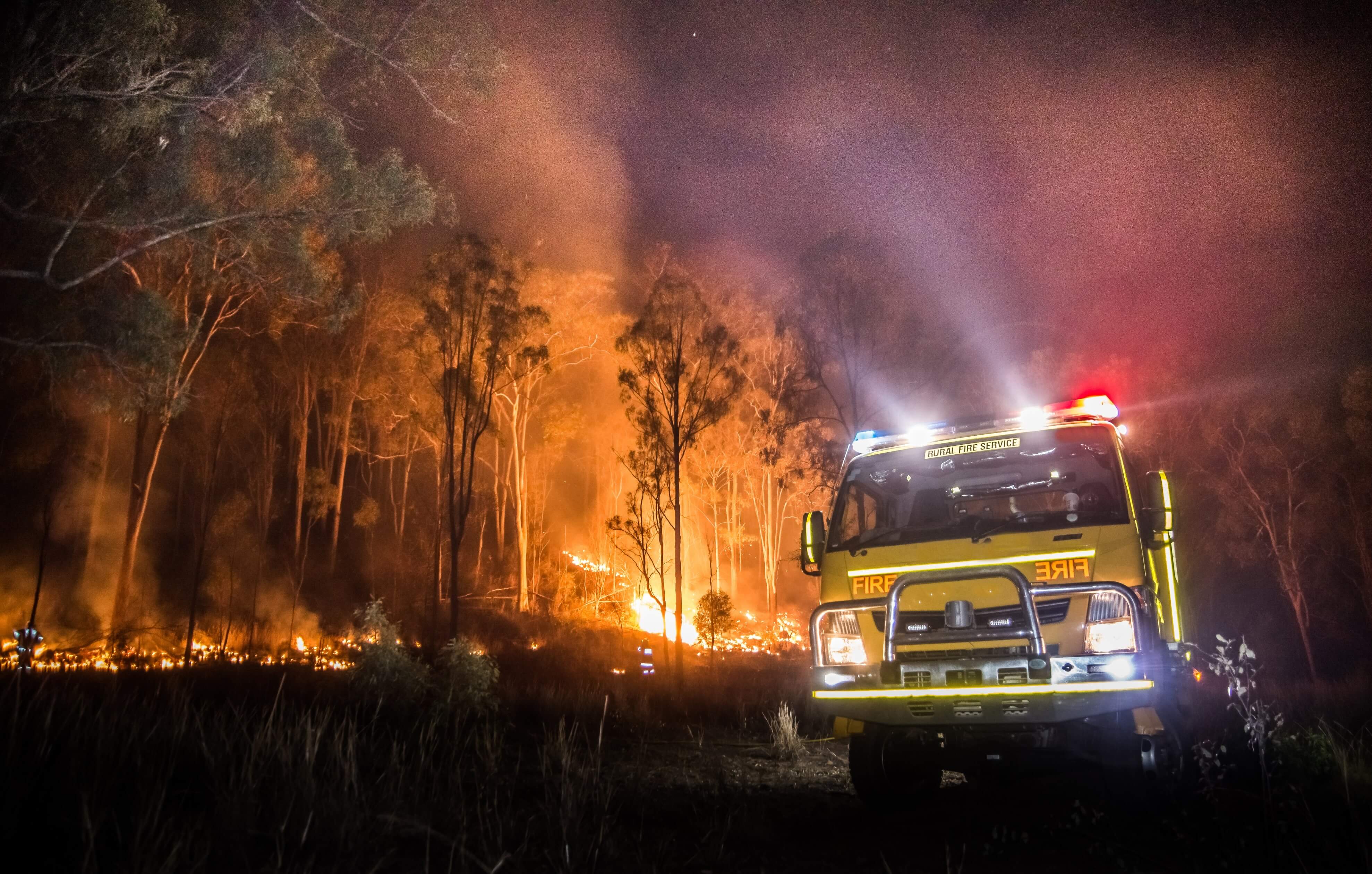 Bushfire with firetruck