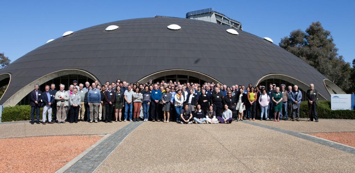 Mount Stromlo 100th Anniversary group in front of the Shine Dome